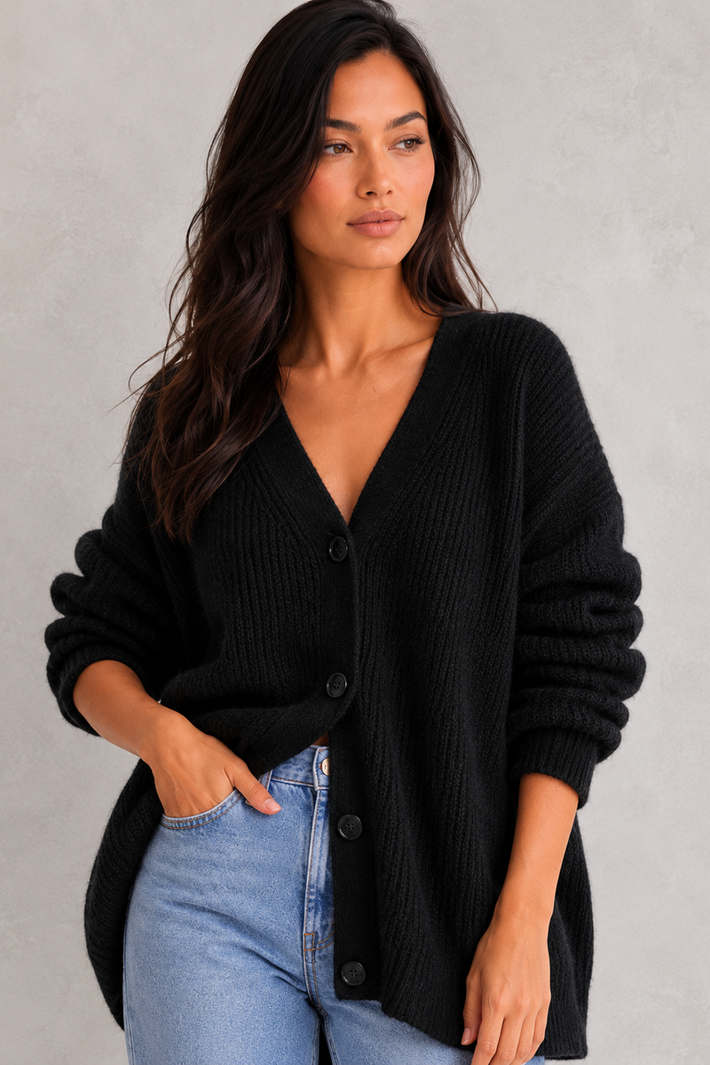 Women’s Oversized Button Up Cardigan - Relaxed Fit Chunky Knit