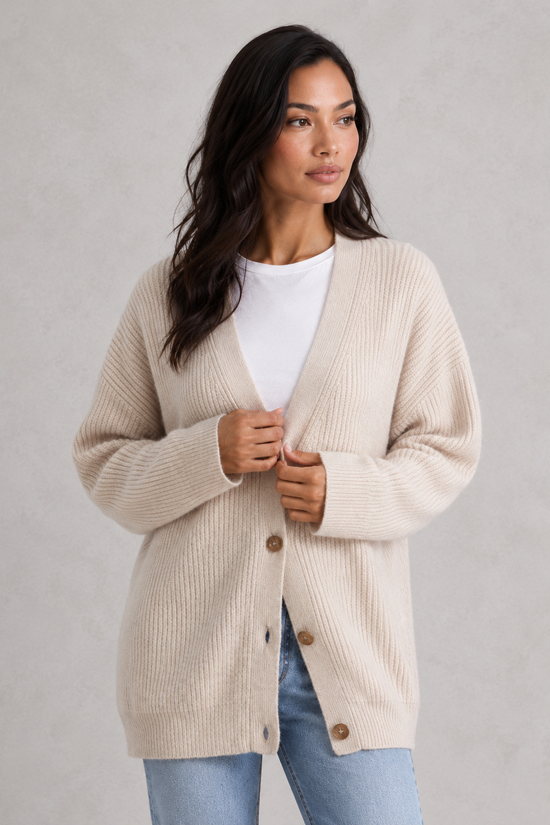 Women’s Oversized Button Up Cardigan - Relaxed Fit Chunky Knit