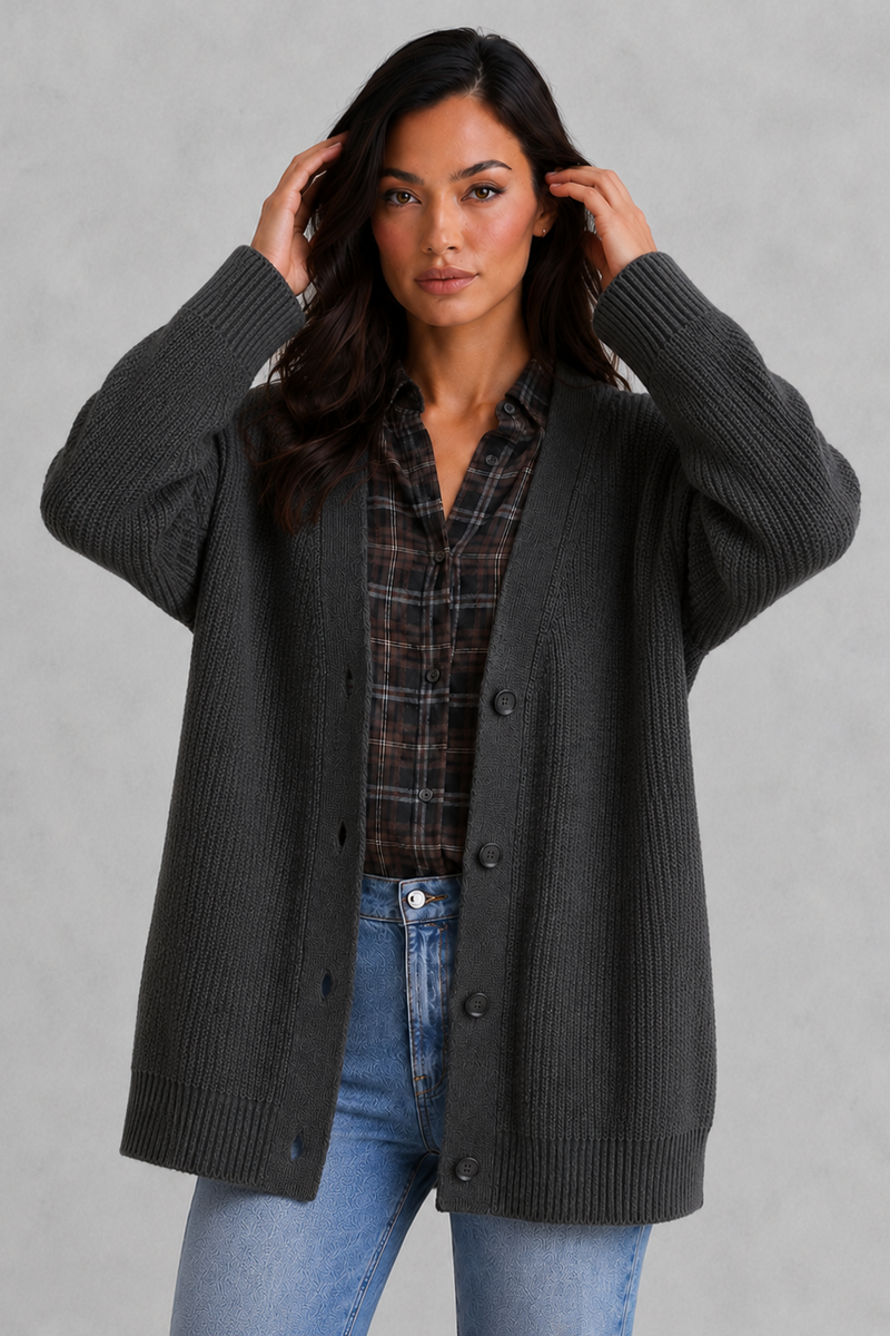 Women’s Oversized Button Up Cardigan - Relaxed Fit Chunky Knit