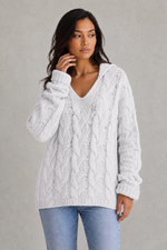 Women’s Oversized Knitted Hoodie - Relaxed Fit Cable Knit Jumper