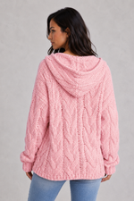 Women’s Oversized Knitted Hoodie - Relaxed Fit Cable Knit Jumper