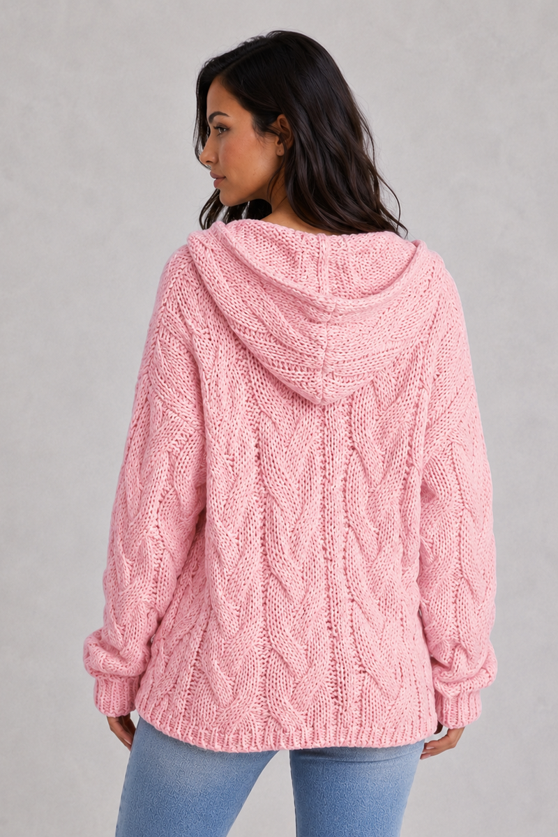 Women’s Oversized Knitted Hoodie - Relaxed Fit Cable Knit Jumper