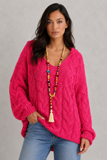 Women’s Oversized Knitted Hoodie - Relaxed Fit Cable Knit Jumper