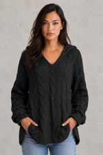Women’s Oversized Knitted Hoodie - Relaxed Fit Cable Knit Jumper