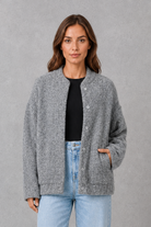 Women’s Alira oversized open-front jacket with a relaxed silhouette and soft, cosy finish, ideal for effortless smart-casual layering.