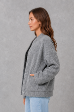 Women’s Alira oversized open-front jacket with a relaxed silhouette and soft, cosy finish, ideal for effortless smart-casual layering.