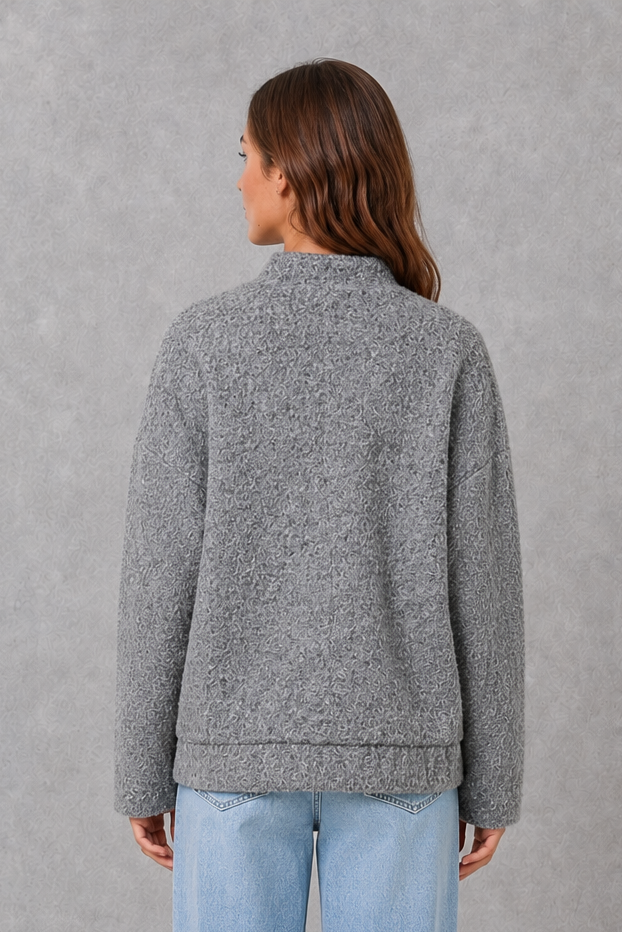 Women’s Alira oversized open-front jacket with a relaxed silhouette and soft, cosy finish, ideal for effortless smart-casual layering.