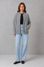 Women’s Alira oversized open-front jacket with a relaxed silhouette and soft, cosy finish, ideal for effortless smart-casual layering.