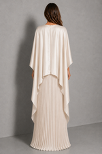 Women’s Pleated Cape Maxi Dress with High Neck for Wedding & Formal Occasion Wear
