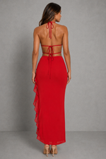 Women’s Plunge Neck Mesh Maxi Dress with Side Slit for Evening & Party Wear