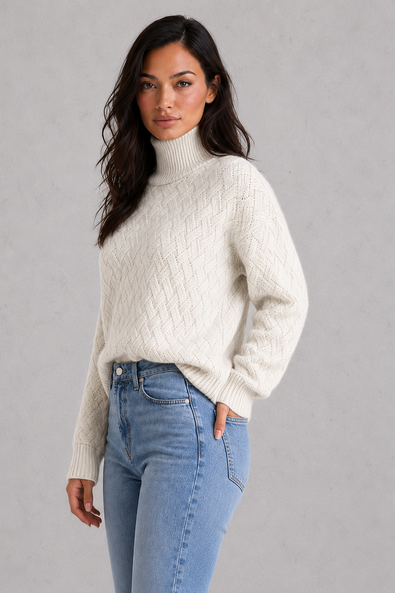 Women’s Soft Knit Roll Neck Jumper - Relaxed Fit Textured Knit