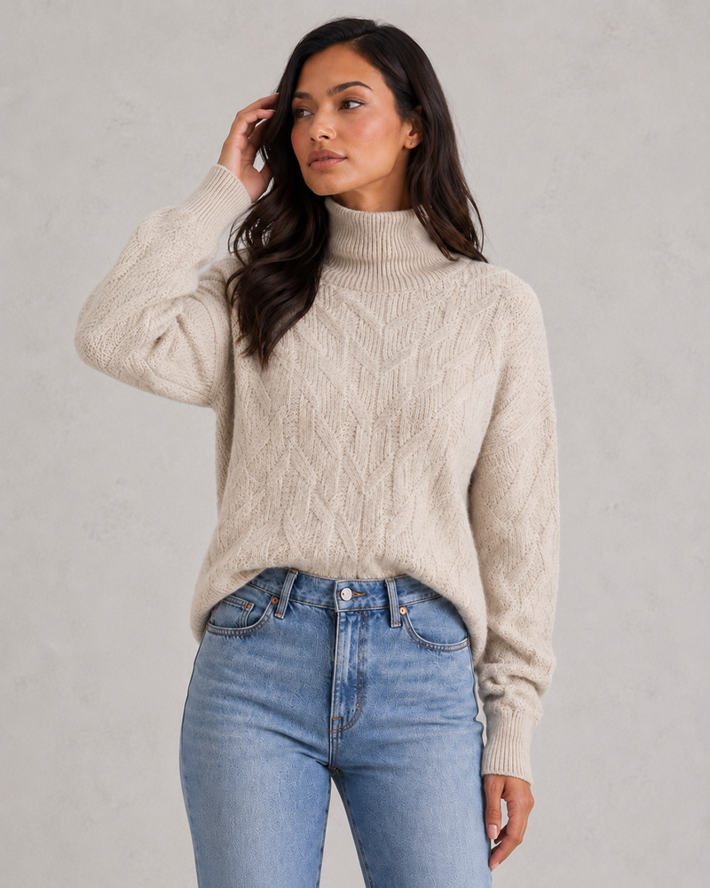Women’s Soft Knit Roll Neck Jumper - Relaxed Fit Textured Knit