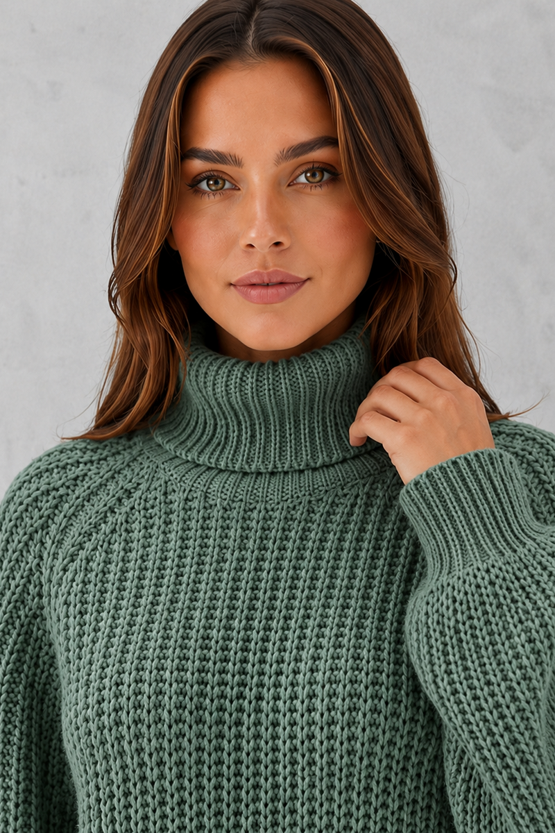 Women’s Textured Knit Turtleneck Jumper for Winter & Everyday Wear