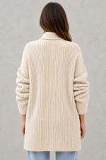 Women's Long Knit Cardigan - Open Front Chunky Knit Pocket Cardigan