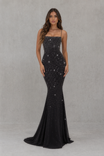 Women’s Rhinestone Embellished Maxi Dress with Lace-Up Back for Evening & Formal Wear