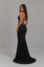 Women’s Rhinestone Embellished Maxi Dress with Lace-Up Back for Evening & Formal Wear