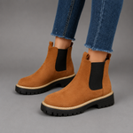 Women's round toe block heel ankle boots in premium synthetic leather with a comfortable block heel, classic silhouette and durable rubber sole, ideal for everyday casual and smart-casual wear.