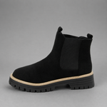Women's round toe block heel ankle boots in premium synthetic leather with a comfortable block heel, classic silhouette and durable rubber sole, ideal for everyday casual and smart-casual wear.