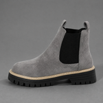 Women's round toe block heel ankle boots in premium synthetic leather with a comfortable block heel, classic silhouette and durable rubber sole, ideal for everyday casual and smart-casual wear.