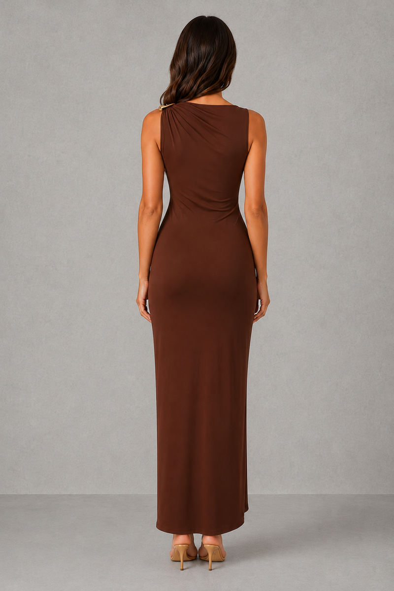 Women’s Ruched High Neck Maxi Dress - Wedding Style