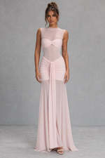 Women’s Ruched Maxi Skirt with Sheer Mesh Hem for Evening & Special Occasion Wear