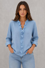 Women’s Ruffle V Neck Long Sleeve Casual Blouse - Craw Leigh