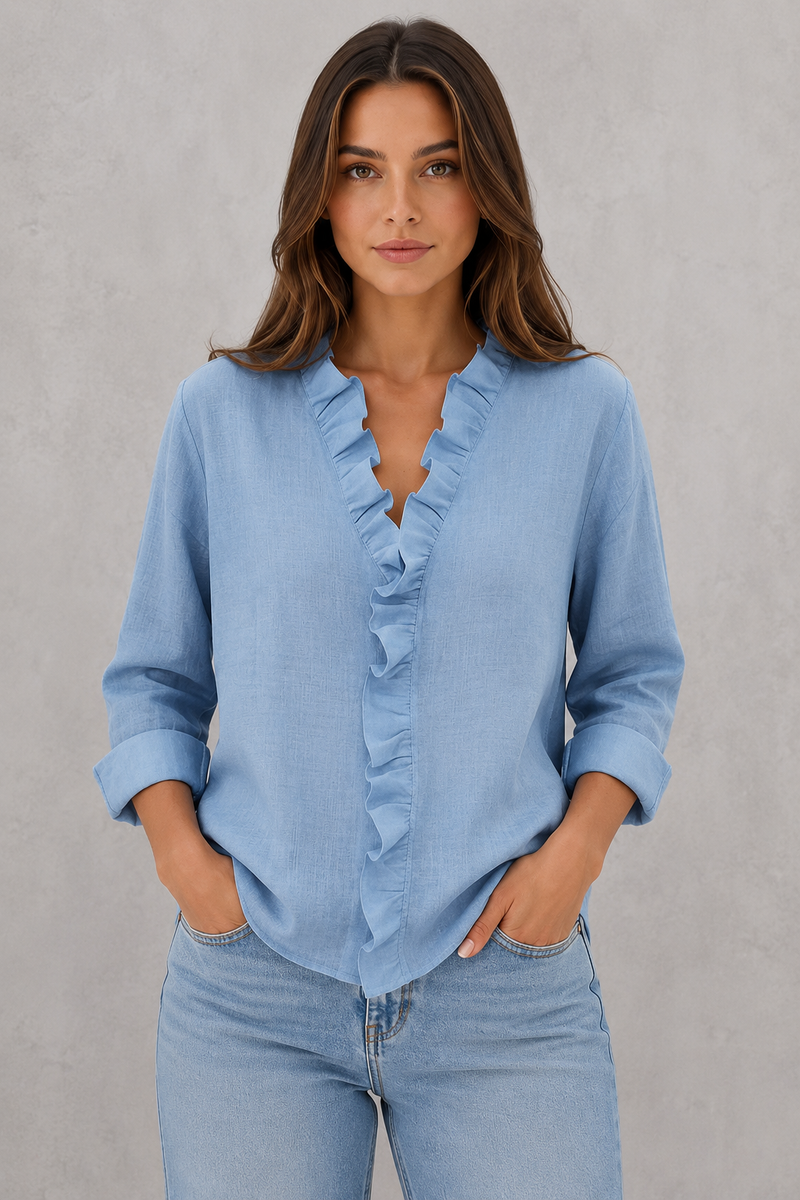 Women’s Ruffle V Neck Long Sleeve Casual Blouse - Craw Leigh