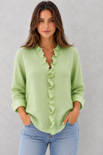 Women’s Ruffle V Neck Long Sleeve Casual Blouse - Craw Leigh
