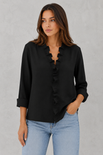 Women’s Ruffle V Neck Long Sleeve Casual Blouse - Craw Leigh