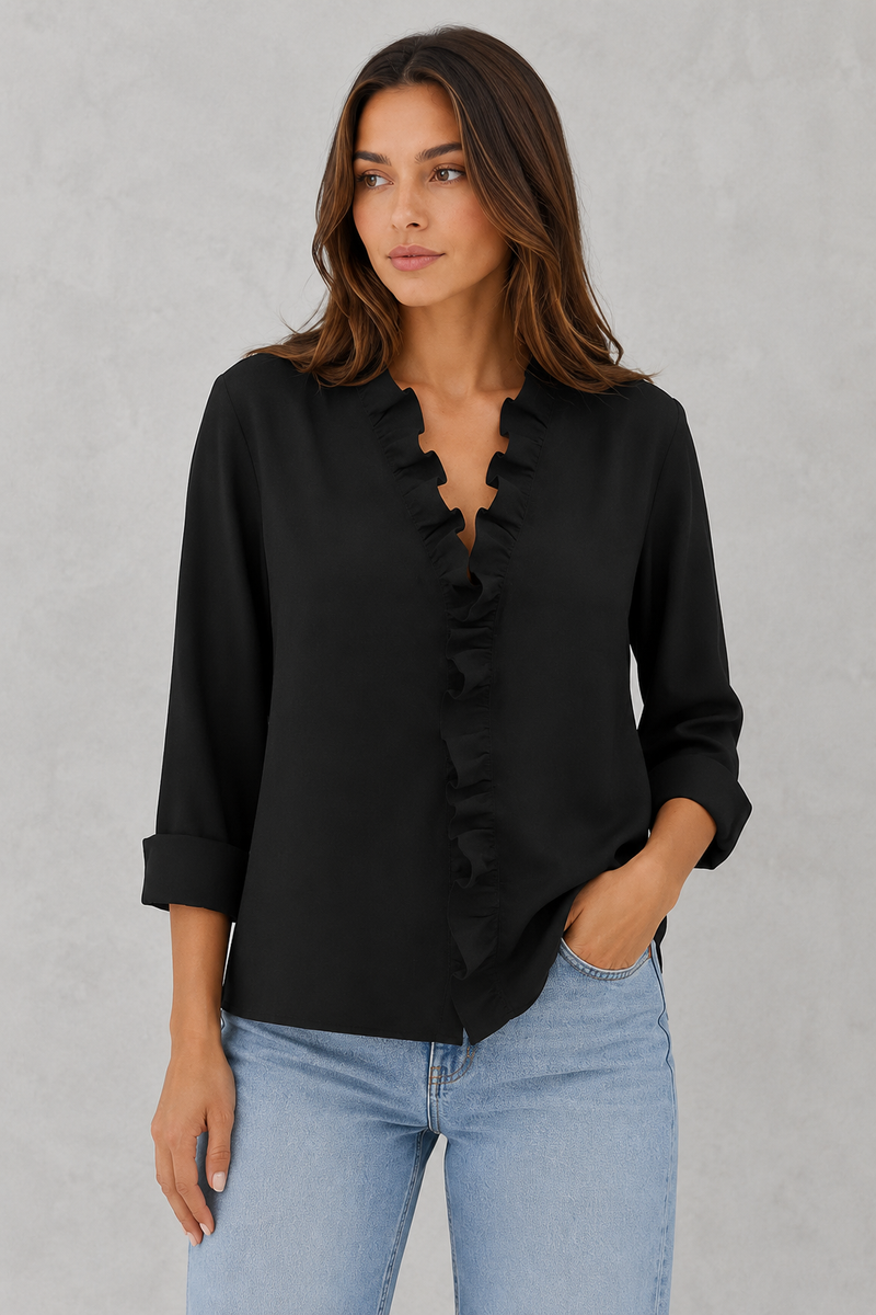 Women’s Ruffle V Neck Long Sleeve Casual Blouse - Craw Leigh