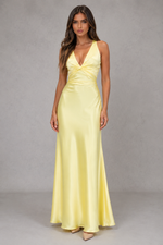 Women’s Satin Halterneck Maxi Dress with Ruched Waist - Wedding Style