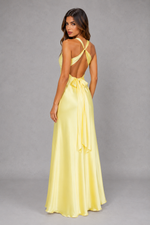 Women’s Satin Halterneck Maxi Dress with Ruched Waist - Wedding Style