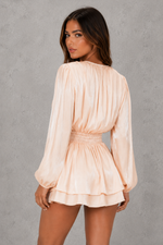 Women’s Satin Midi Dress with Knot Waist Detail & Long Sleeves