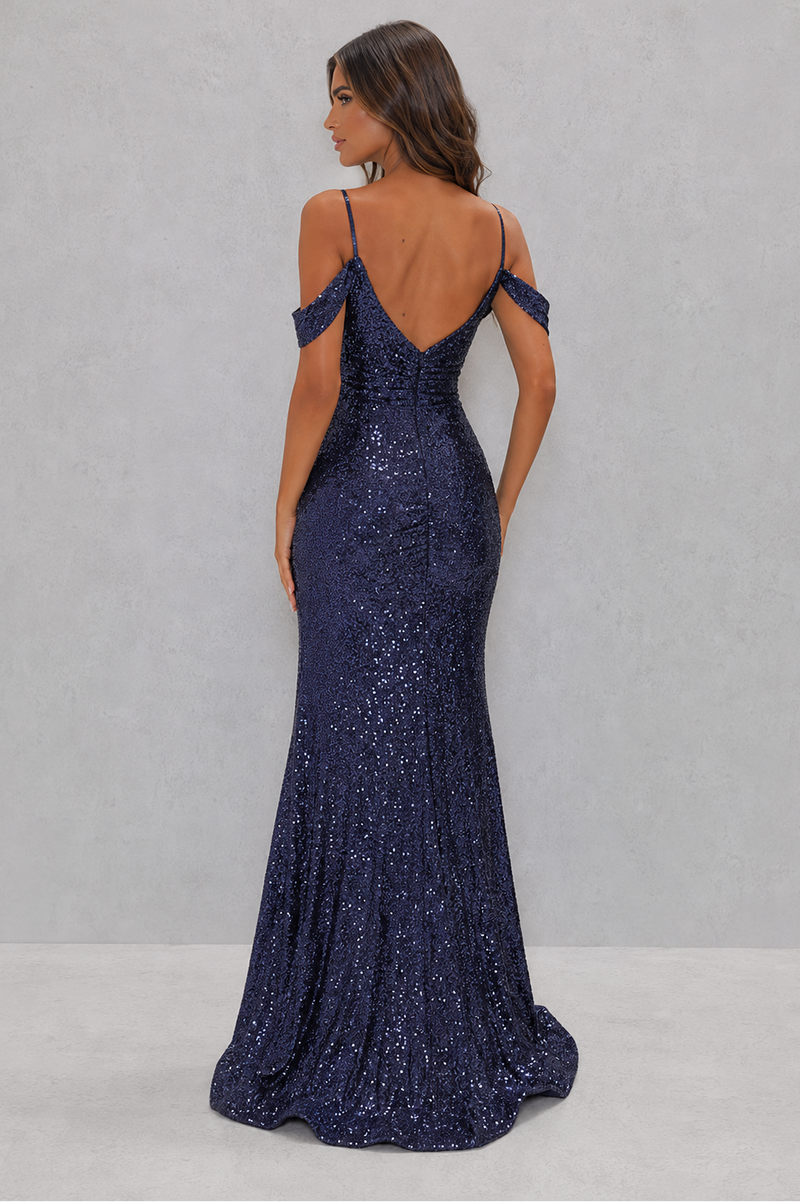 Women’s Sequin Mermaid Maxi Dress with Sweetheart Neckline & Side Split