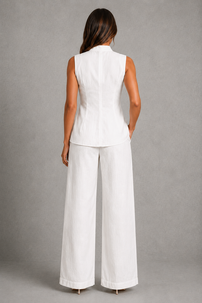 Women’s Sleeveless High Neck Co-Ord Set with Wide Leg Trousers for Smart-Casual Wear
