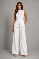 Women’s Sleeveless High Neck Co-Ord Set with Wide Leg Trousers for Smart-Casual Wear