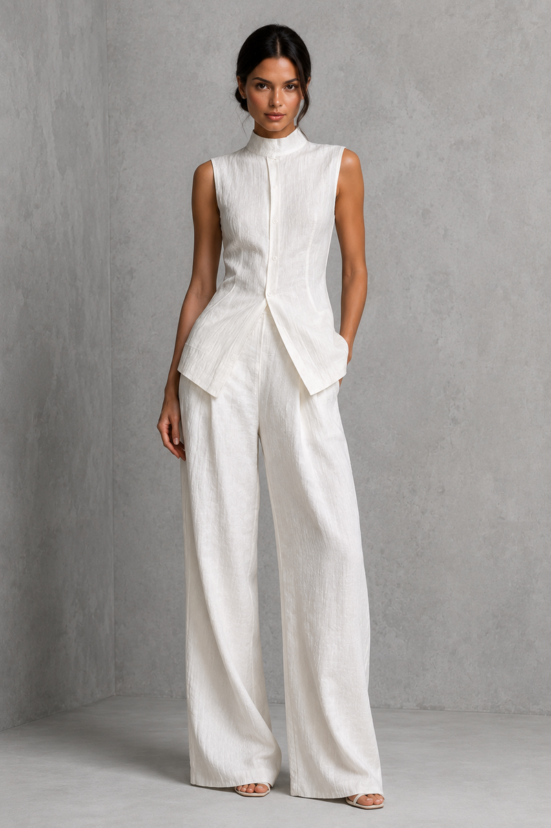 Women’s Sleeveless High Neck Co-Ord Set with Wide Leg Trousers for Smart-Casual Wear