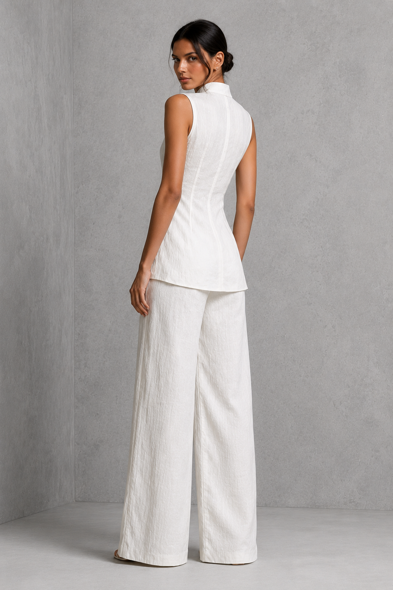 Women’s Sleeveless High Neck Co-Ord Set with Wide Leg Trousers for Smart-Casual Wear