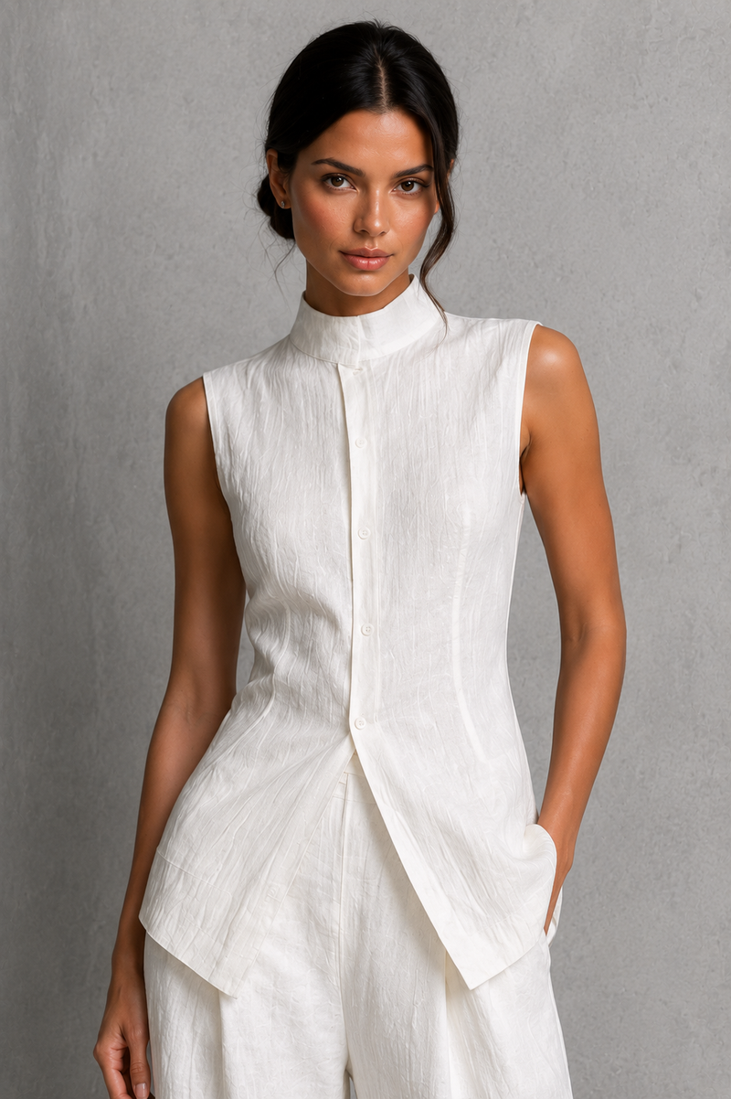 Women’s Sleeveless High Neck Co-Ord Set with Wide Leg Trousers for Smart-Casual Wear