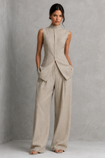 Women’s Sleeveless High Neck Co-Ord Set with Wide Leg Trousers for Smart-Casual Wear
