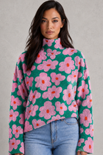Women’s Floral Roll Neck Jumper - Relaxed Fit Soft Knit