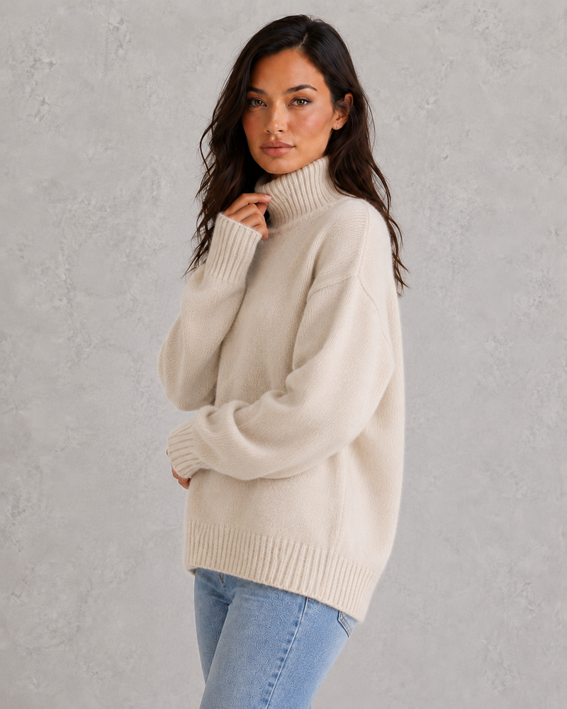Women’s Cashmere Roll Neck Jumper - Soft Relaxed Fit Knitwear