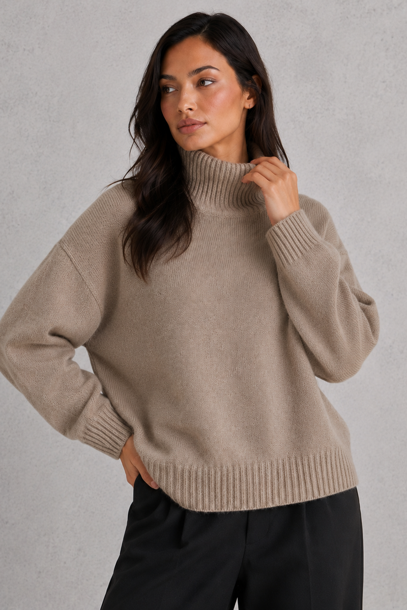 Women’s Cashmere Roll Neck Jumper - Soft Relaxed Fit Knitwear