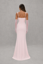 Women’s Square Neck Maxi Dress with Draped Split Detail for Evening & Formal Wear