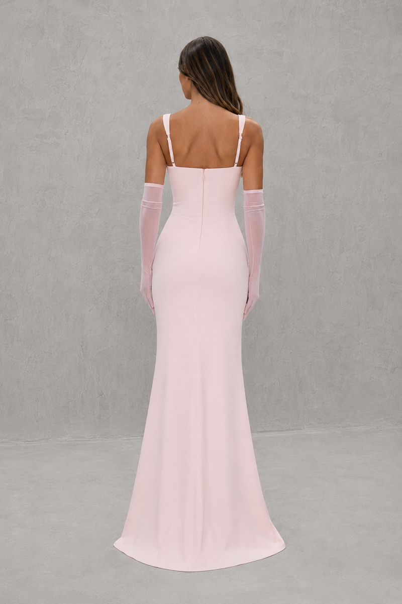 Women’s Square Neck Maxi Dress with Draped Split Detail for Evening & Formal Wear