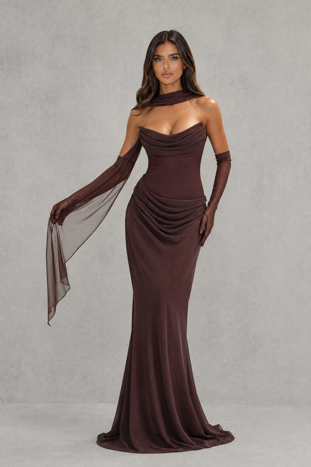 Women's Strapless Corset Maxi Dress - Cowl Neck Wedding Guest & Evening Dress