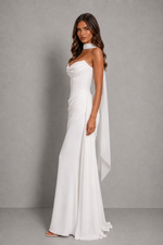 Women's Strapless Corset Maxi Dress - Cowl Neck Wedding Guest & Evening Dress