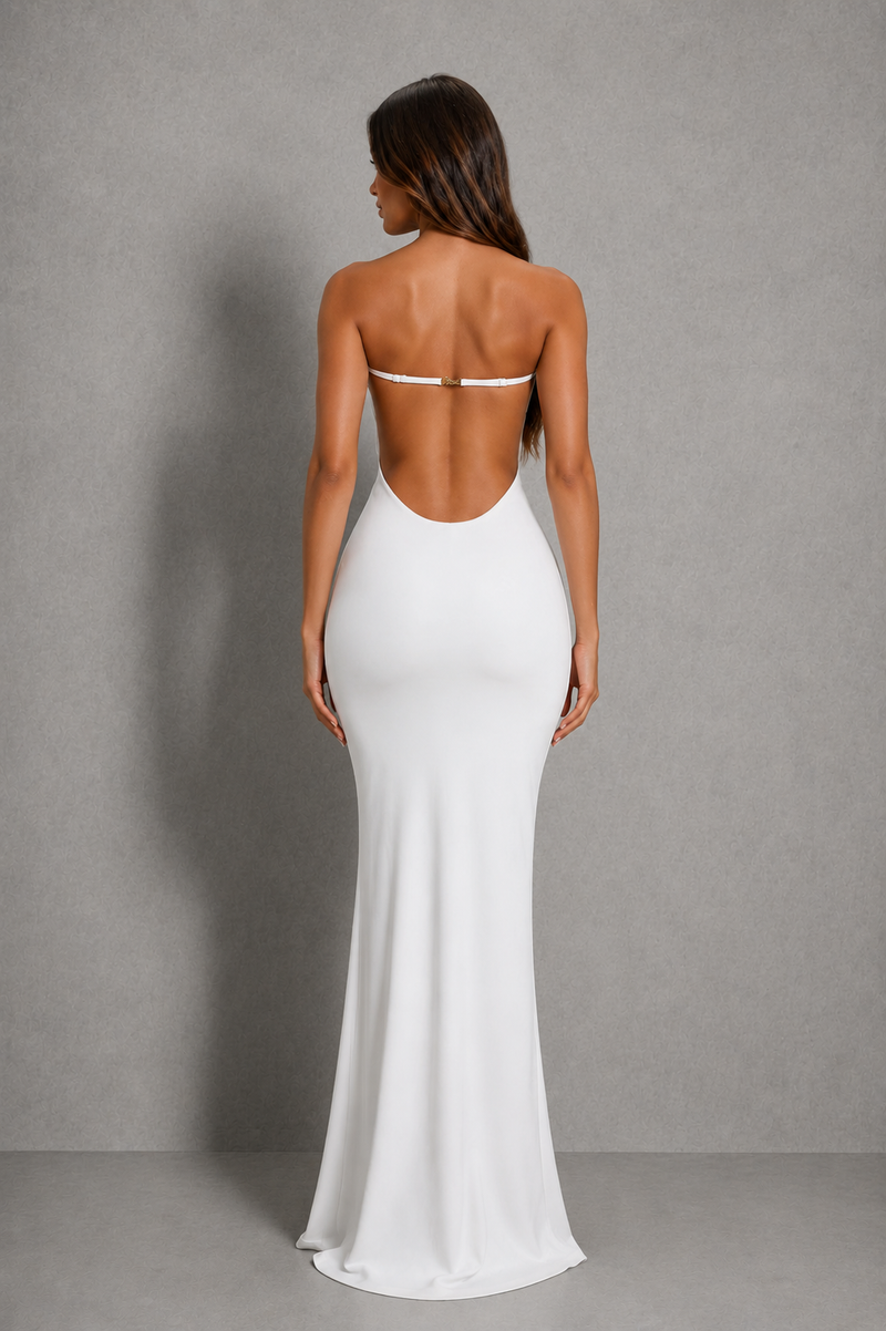 Women’s Strapless Knit Maxi Dress with Open Back for Evening & Formal Wear