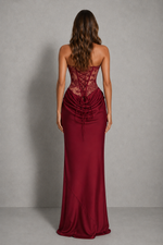 Women's Strapless Lace Corset Maxi Dress - Wedding Guest & Evening Dress