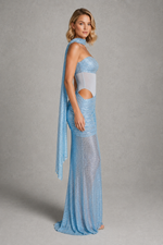 Women’s Strapless Rhinestone Maxi Dress with Cut Out Detail for Evening & Formal Wear